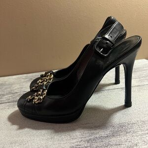 Stuart Weitzman Women Quilted Leather Slingback Pumps Shoe Size 6 M Chain Detail